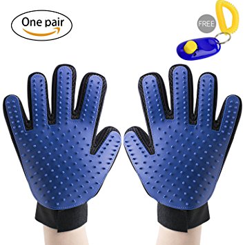 SENQIAO Pet Grooming Gloves,Gentle Deshedding Brush Glove,Pet Massage and Bathing Brush Comb,for Removing Pet Shedding Hair with Pet Clicker 2 in 1