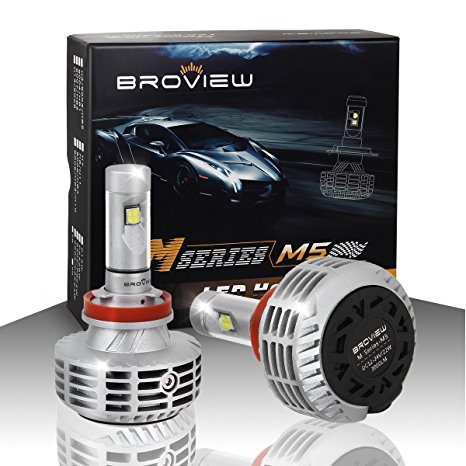 BROVIEW M5 LED Bulbs 44W High Output LED Headlights H11 - 6000LM H8/H11 LED Headlight Bulbs Kit - Cree Chip - PnP - Replaces Halogen/Xenon HID Headlights - 2 Yr Warranty - (2pcs/set)