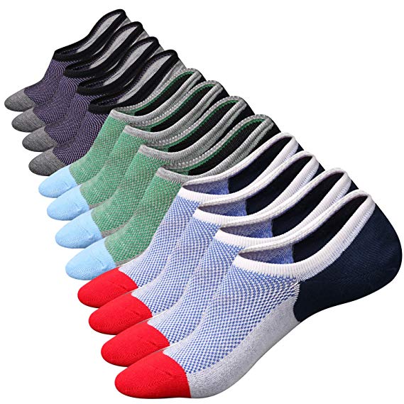 M&Z Mens Cotton Low Cut No Show Casual Non-Slide Socks OS Multicolor(6Pack)