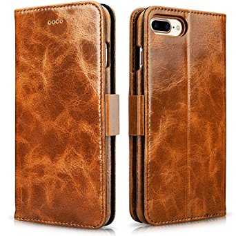 CIVPOWER iPhone 7 Plus Detachable Wallet Case – 2-In-1 Magnetic Wallet & Back Case Design – 3 Credit Card Slots & a Currency Slot – Effective Protection – Oil Wax Genuine Leather (Brown)