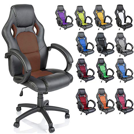 TRESKO Racing Style Faux Leather Office Chair Executive Chair Swivel Chair Golden Brown, 14 colours available, Padded armrests, Racer Gaming Chair with tilt function and nylon castors, ergonomically designed, Gas lift SGS tested