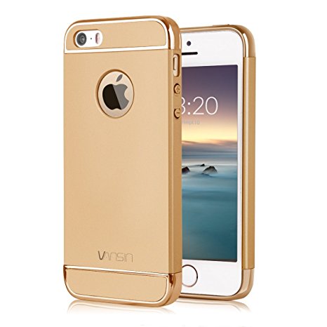 iPhone 5S case, iPhone SE Case, Vansin 3 In 1 Ultra Thin and Slim Hard Case Coated Non Slip Matte Surface with Electroplate Frame for Apple iPhone 5, iPhone 5S, iPhone SE -- Gold