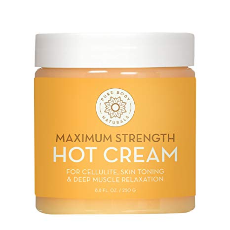 Natural Maximum Strength Hot Cream – Rub On Relief Pain Cream – Vegan, 87% Organic, Capsaicin Cream Made with Aloe and Essential Oils – Cruelty-Free Pain Reliever Balm by Pure Body Naturals, 8.8 oz.
