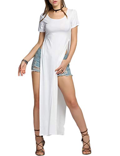 Qearal Women’s Casual Short Sleeve Long Maxi Dresses with Side Slit