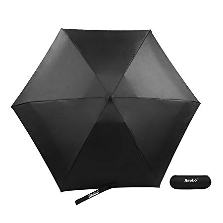 Becko Kids Mini Travel Pocket Umbrella 5-Fold Rain Umbrella with Waterproof Case (Black)