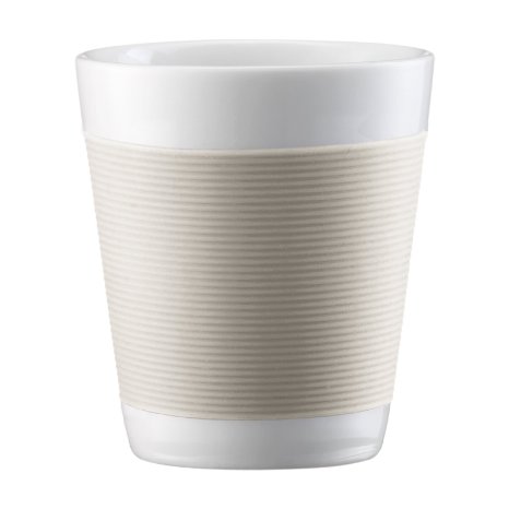 Bodum Canteen Porcelain Double Wall Espresso Cup with Silicone Grip, Off White, Set of 2