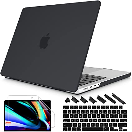 Mektron for MacBook Pro 2021 Newest 16 inch A2485 with Touch ID, Frosted Plastic Laptop Case Skin Keyboard Skin Screen Protector Dust Plug for MacBook Pro M1 Liquid Retina XDR Display, Matte Black