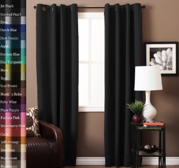 Turquoize Single Solid Panel Blackout Drape, Themal Insulated, Grommet/Eyelet Top, Nursery & Infant Care Curtain 84 by 52 inch-Jet Black