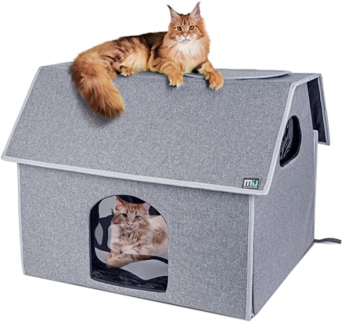 MIU COLOR Outdoor Cat House, Large Weatherproof Cat Houses for Outdoor/Indoor Cats, Feral Cat Shelter with Removable Soft Mat, Easy to Assemble