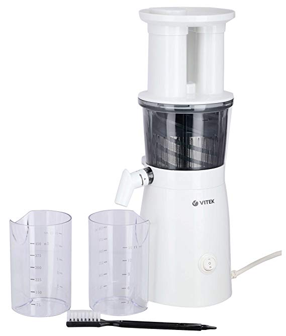 VITEK 350-Watt Low Noise Cold Press Slow Juicer with"Reverse" Drive Mode for Extraction of Jammed Pulp (White)