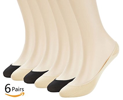 Women’s No Show Liner Socks 6 Pairs Casual Low Cut Invisible Non-Slip Socks Loafer Socks for Women Flats
