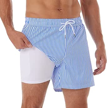 BRISIRA Mens Swim Trunks Swim Shorts Quick Dry 5 inch Inseam Beach Shorts with Compression Liner and Zipper Pocket