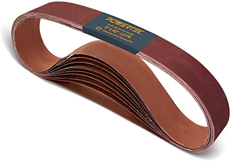 POWERTEC 42420-1 2 x 42 Inch Sanding Belts | Aluminum Oxide Sanding Belt Assortment, 2 Each of 60 80 120 150 240 400 Grits | Premium Sandpaper – 12 Pack