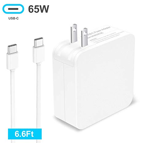 65W USB Type C Power Adapter Fast Charger for Apple MacBook/Pro, Lenovo, ASUS, Acer, Dell, Xiaomi Air, Huawei Matebook, HP Spectre, Thinkpad and Any Other Laptops or Smart Phones with The USB C
