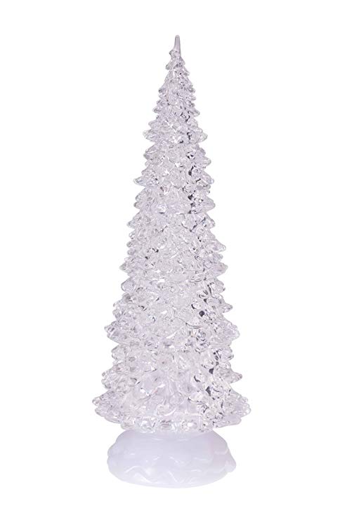 Christmas Tree Table-Top Lamp | LED Lit Sparkling Festive Christmas Decor | 12.5" Tall Perfect for Shelves and Tables | Battery Powered Clear Acrylic