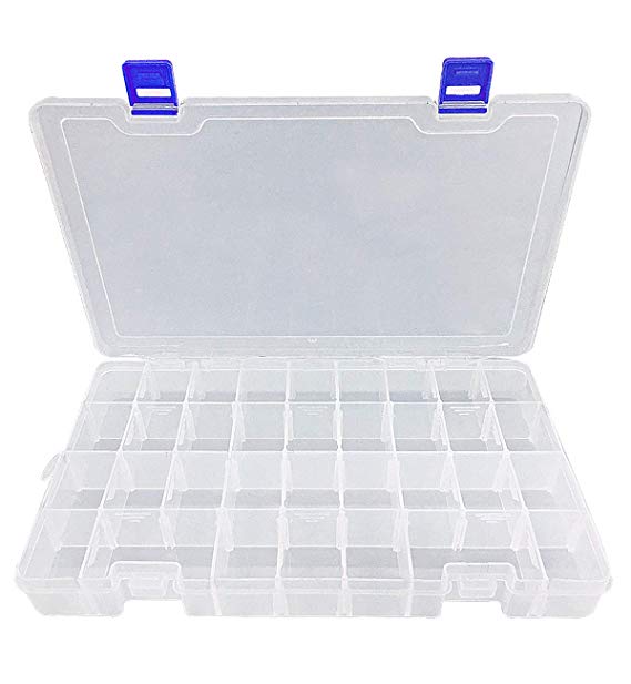 DUOFIRE Plastic Organizer Container Storage Box Adjustable Divider Removable Grid Compartment for Jewelry Beads Earring Container Tool Fishing Hook Small Accessories(34 Grids, White X 1)