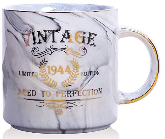 1944 75th Birthday Gifts for Women and Men Ceramic Mug - Funny Vintage 1944 Aged To Perfection - Anniversary Gift Idea for Him, Her, Mom, Dad Husband or Wife - Ceramic Marble Cups 13 oz (Grey)