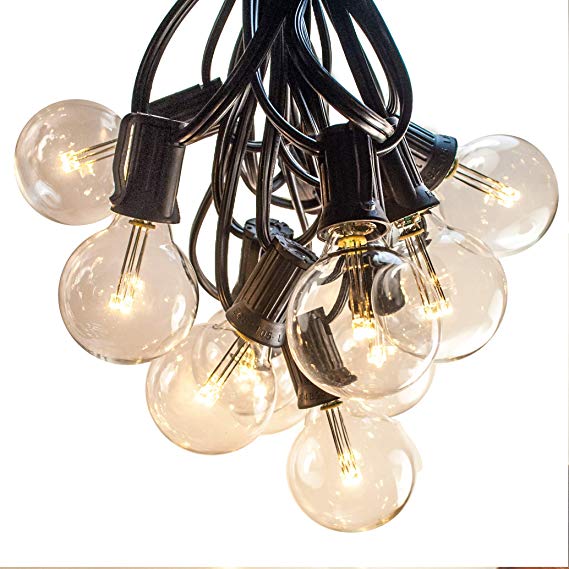 50 Foot Globe Patio String Lights - Set of 50 G40 Clear Bulbs (LED Clear Bulbs - Black Wire)