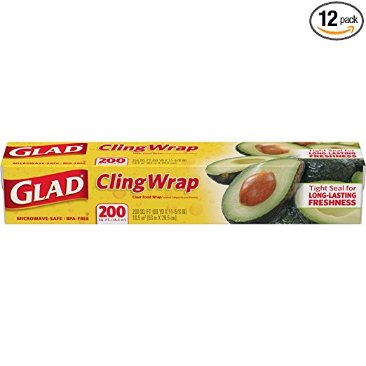 Glad ClingWrap Plastic Food Wrap - 200 Square Foot Roll (Pack of 12)