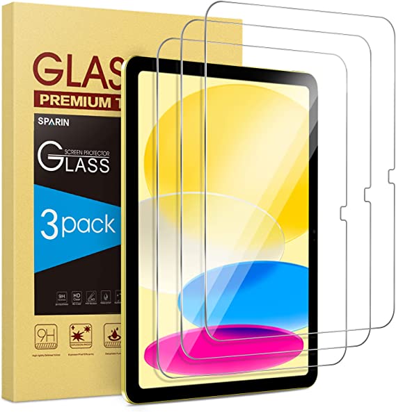 3 Pack SPARIN Upgrade Screen Protector for iPad 10th Generation 10.9 Inch (2022 Released), Anti-Scratch Tempered Glass Compatible for iPad 10 Gen, HD Clarity