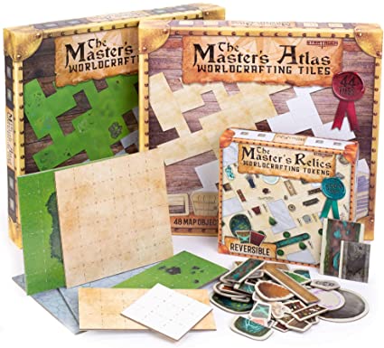 The Master’s Menagerie: RPG Dungeon Master Kit - 88 Reversible Dry/Wet Erase Map Tiles - Parchment, White, Stone, Grass - 200  Reversible Item Token Objects - Tabletop Fantasy Game Starter Accessories