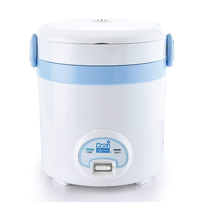 Aroma Mi 3 Cup (Cooked) (1.5 Cup Uncooked) Cool Touch Mini Rice Cooker, Blue (MRC-903BL)