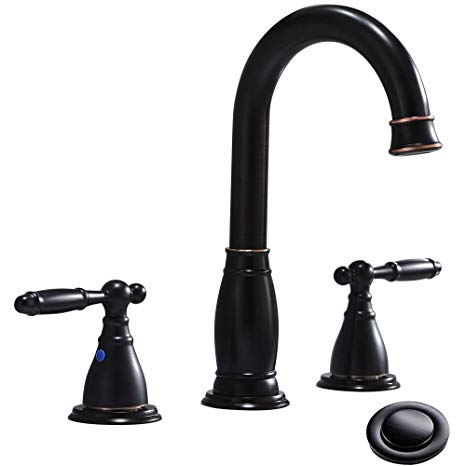 Phiestina Two-Handle 8 inch Widespread Oil Rubbed Bronze Bathroom Faucets,with Valve And Metal Pop-Up Drain, WF017-4-ORB