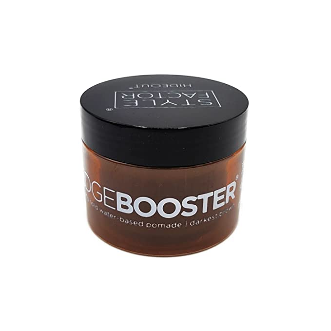 Style Factor Edge Booster HIDEOUT Water-based Pomade 3.38 Oz | Darkens Gray Hair with Strong Hold and High Shine (Darkest Brown)