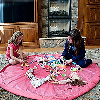 Toys Storage Bag Organizer, BQeel 60.3" Diameter Waterproof Nylon Kid's Floor Activity Play Mat Toys Quick Pouch with Drawstring - Pink