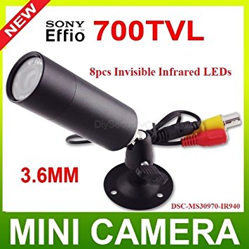1/3" Sony Effio-e 700TVL CCD Mini Bullet Outdoor Invisible 8pcs IR 940NM 0.01lux Night Vision CCTV Camera