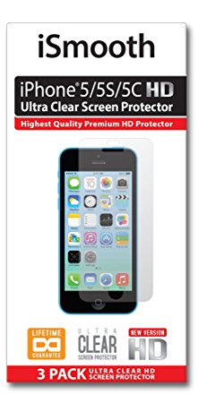 Apple iPhone 5, 5C, 5S Ultra Clear Premium HD Screen Protector 3 Pack by iSmooth