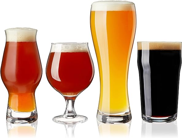 True Craft Beer Tasting Kit Glasses, Dishwasher Safe for Drinking IPAs, Tulips, Hefeweizen, and Imperial Pint Glassware, Set of 4