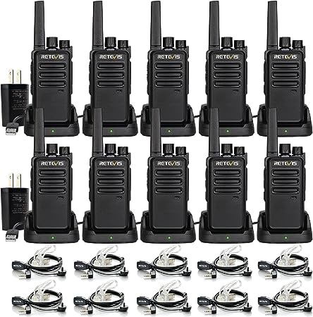 Retevis RT68 Walkie Talkie Rechargeable,Long Range 2 Way Radios with Earpiece(10 Pack)