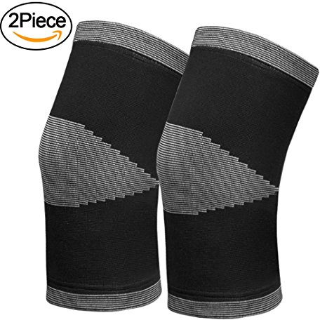 Lonew Knee Compression Brace, Best Knee Support Sleeve for Sports, Running, Jogging, Basketball, Joint Pain Relief, Arthritis and Injury Recovery&More Fits Men and Women (2 Piece) L