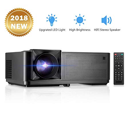 Projector (2018 Newly Designed), GBTIGER 4000 Lux LED Video Projector Full HD 1080P Supported Home Projector Compatiable with Fire TV Stick, PS4, HDMI, USB, VGA, AV for Movie Party and Game
