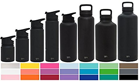 Simple Modern 650ml Summit Water Bottle   Extra Lid - Vacuum Insulated Stainless Steel Wide Mouth Hydro Travel Mug - 22oz Powder Coated Double-Walled Flask - Midnight Black