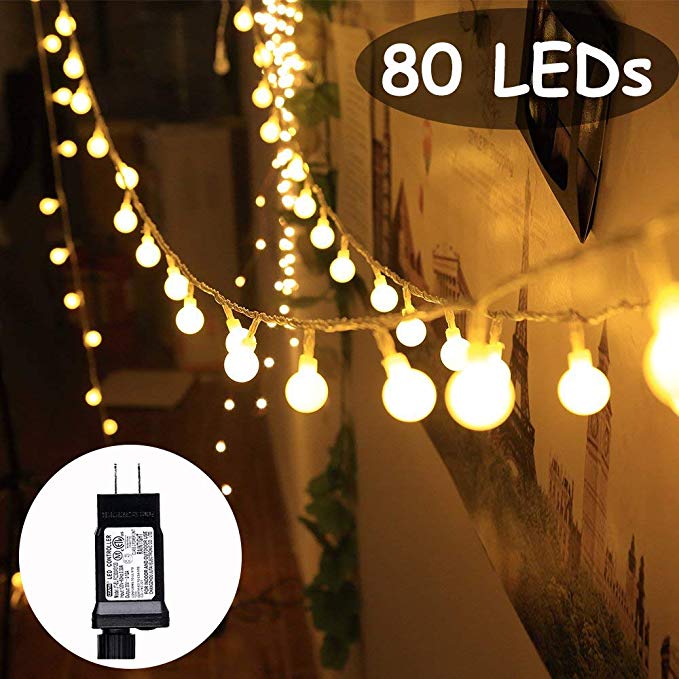 Toodour Led Christmas Lights, 36ft 80 LED Fairy Lights with 8 Modes, Timer, Indoor Fairy Globe String Lights for Christmas, Home, Wedding, Party, Room, Xmas Tree Decorations (Warm White)