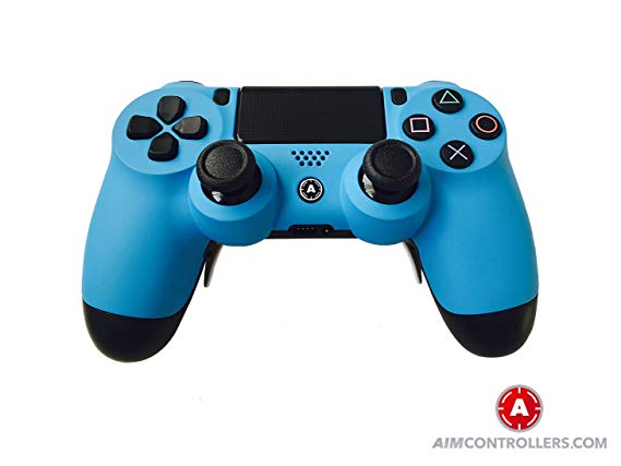 PS4 Slim DualShock Custom Playstation 4 Wireless Controller - Custom AimController Blue Matt with 4 Paddles. Upper Left Square, Lower Left X, Upper Right Triangle, Lower Right O