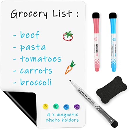Magnetic Dry Erase White-Board Whiteboard for Fridge – 12 x 8 Inches Small Magnet White Board for Kitchen Refrigerator Reminder Sticker, Planner, Grocery List.
