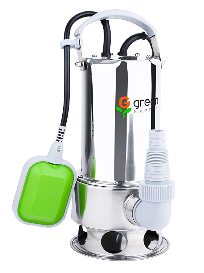 Green Expert 203626 3/4HP Submersible Stainless Steel Sump Pump Max 3700GPH Flow for Quickly Water Removal, Pond Water Transfer with Tethered Float Switch for Automatic Dewatering Application