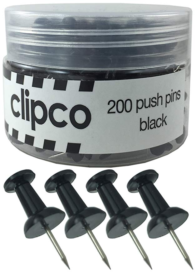 Clipco Push Pins Jar (200-Count) (Black)