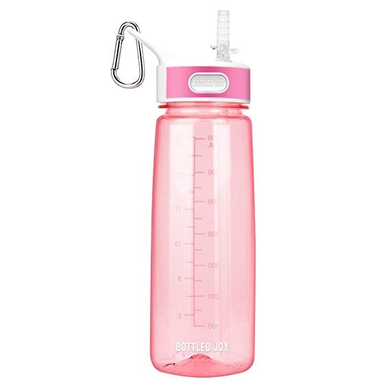 BOTTLED JOY Sports Water Bottle with Straw, BPA-Free Leak Proof Wide Mouth Drinking Bottle 27oz 800ml High Capacity for Running, Excerise, Hiking, Cycling