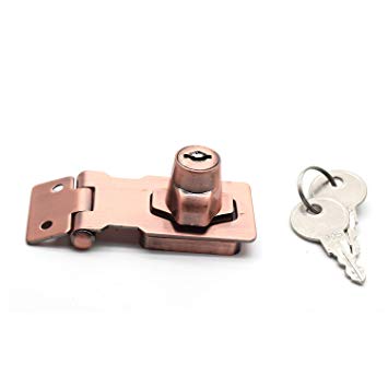 Rannb 2.5 Inch Vintage Door Lock Clasp Keyed Locking Hasp for Small Doors & Cabinets Copper Red Tone