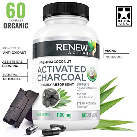 Extra Strength Activated Charcoal Pills Capsules Made from Natural Organic Coconut :: 60 ct. for Digestive Support and Teeth Whitening : Made in The USA with No Artificial Ingredients