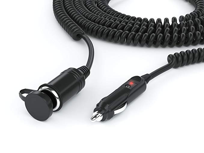 UL Listed Pwr Extra Long (12 Ft Uncoiled / 2.5 Ft Coiled) Cigarette Lighter Extension Cord, 12V Car Charger Socket Power Plug Cable 18AWG