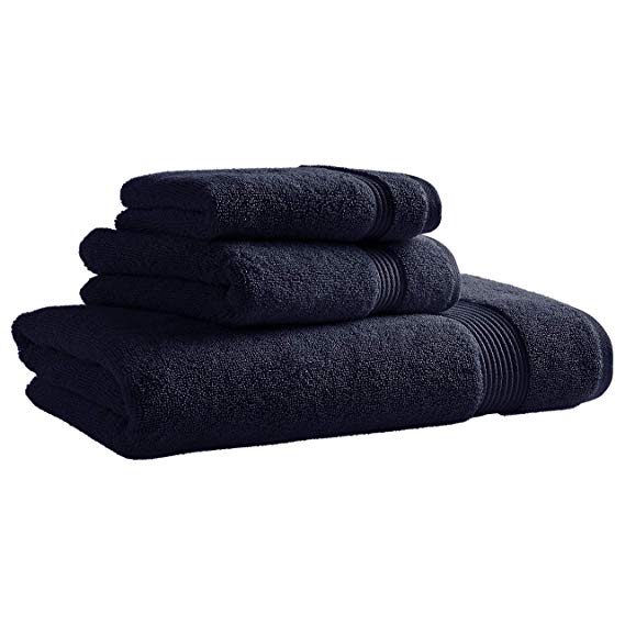 Rivet Classic Supima Cotton Bathroom Towel Set, Set of 3, Navy