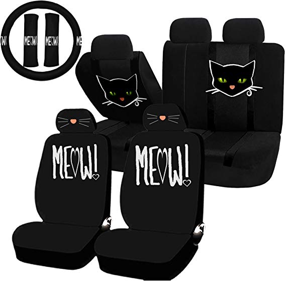 UAA 22pc Cat Lover Cute Friendly Pet Girly Universal Seat Cover Steering Combo Set