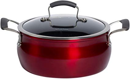 Epicurious Cookware Collection- Dishwasher Safe Oven Safe, Nonstick Aluminum 5 Quart Red Covered Chili Pot