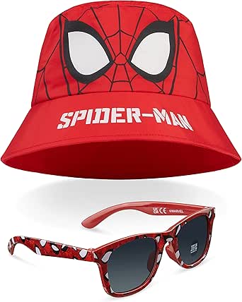 Marvel Bucket Hat and Kids Sunglasses Set for Boys Avengers Lightweight Sun Hat 100% UV Kids Sunglasses Boys Spiderman