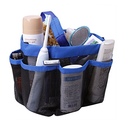 Holiberty® Quick Dry Hanging Toiletry Cosmetics Bath Organizer with 8 Mesh Storage Pockets Portable Shower Tote Shower Organizer Mesh Shower Caddy Bathroom Accessories Bathrooms Bag Dorm Gym Camp & Travel Tote Bag Pouch with Handle - Blue